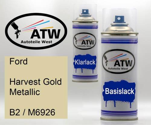 Ford, Harvest Gold Metallic, B2 / M6926: 400ml Sprühdose + 400ml Klarlack - Set, von ATW Autoteile West.